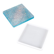 Moules en silicone carrés blancs (5 pièces) pour la fabrication de bijoux en résine époxy et résine UV. Dimensions : 8,4 x 8,4 x 0,9 cm