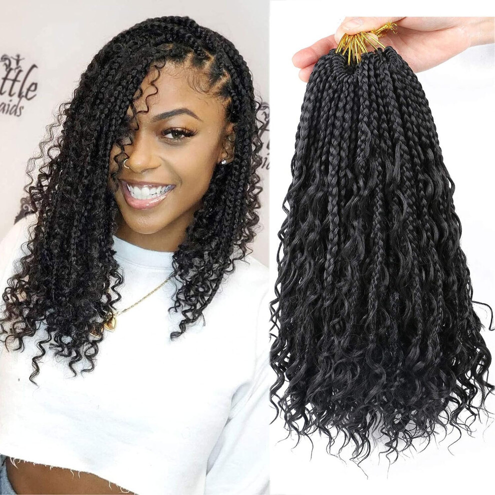 14 Inch Goddess Box Braids Crochet Hair Extensions 1B Prelooped Curly Ends Synthetic for Black Women