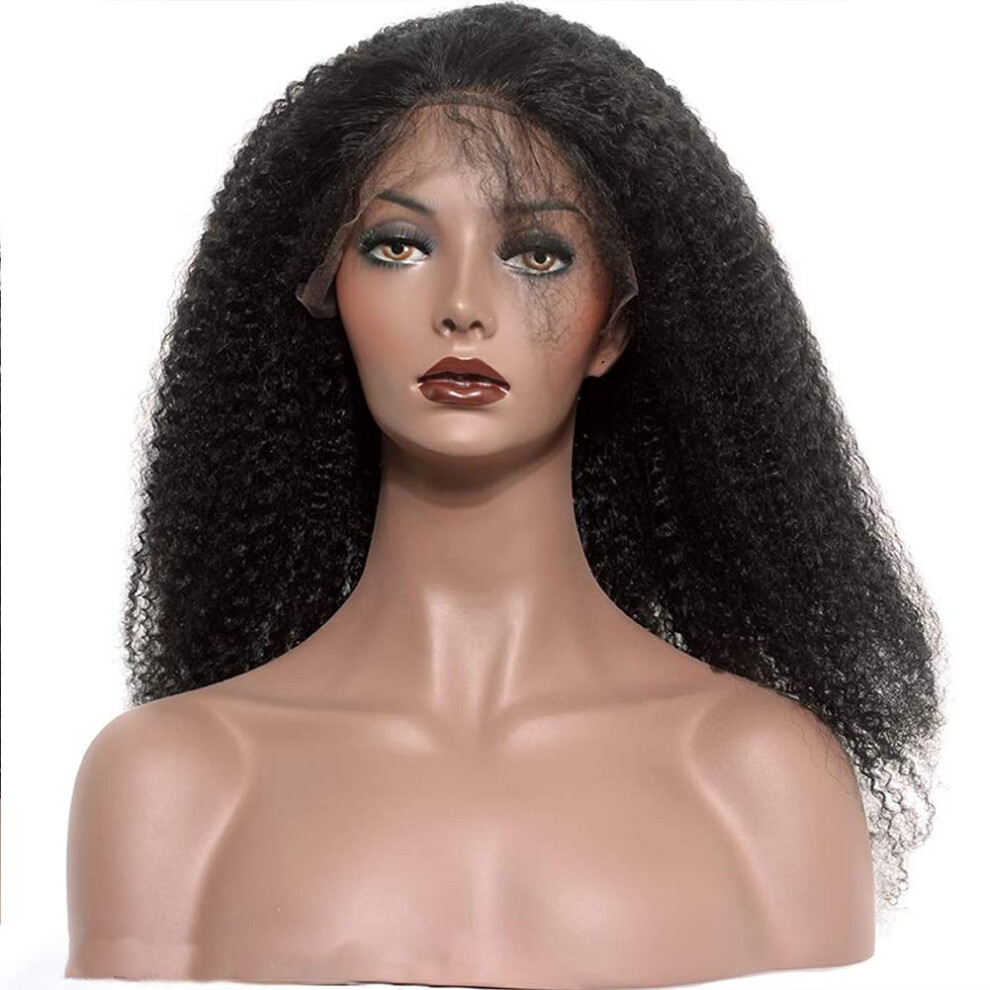 Unisex Black Afro Kinky Curly Full Lace Human Hair Wig With Fake Scalp Pre Plucked Brazilian Virgin Hair Jet 12'