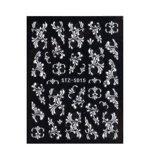 Nail Art Stickers 5D Embossed White Retro Flower Design Ultra Thin Adhesive for Manicure Decor
