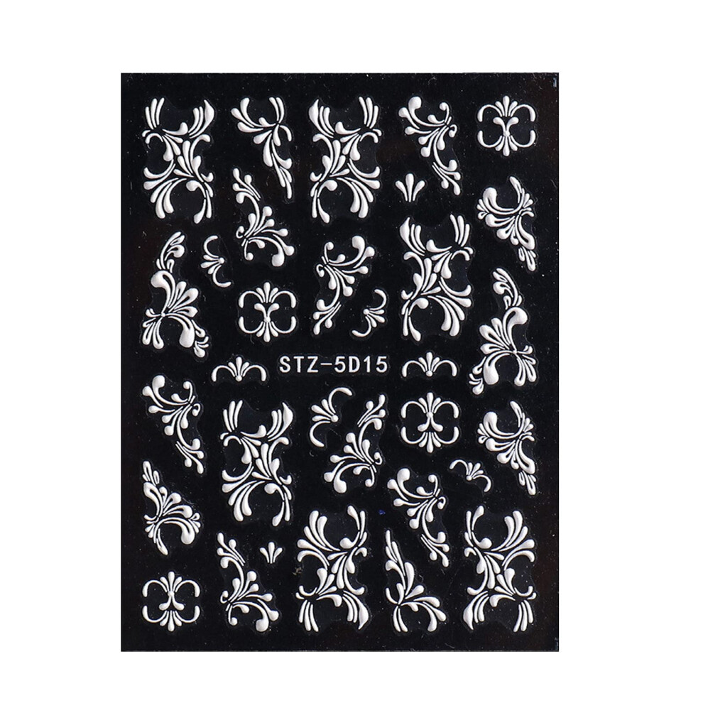White Nail Art Stickers 5D Embossed Retro Flower Design Ultra Thin Adhesive For Manicure Decor