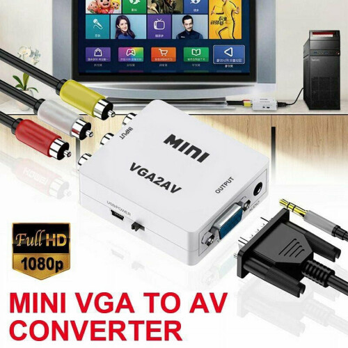 VGA til AV Mini Converter Scaler Adapter Support1080P VGA2AV PC TV HD Computer 2