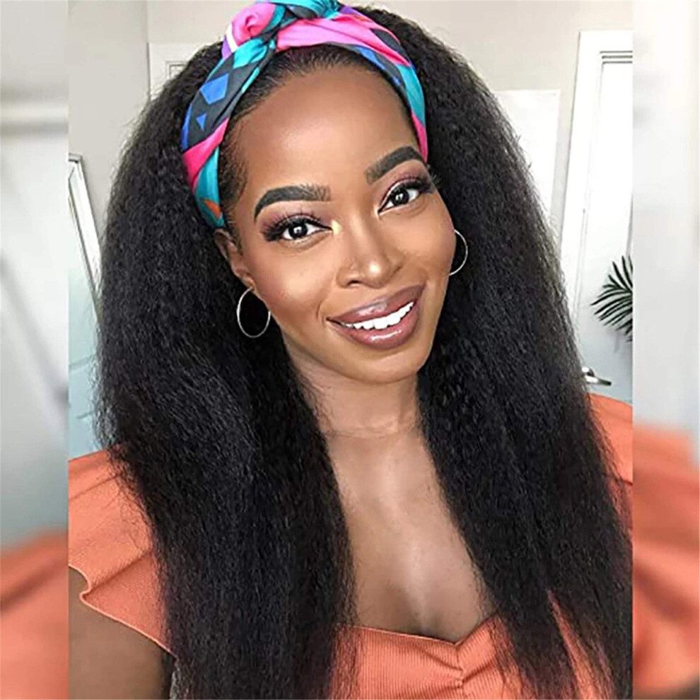 Headband Wig Human Hair Kinky Straight Natural Black, Virgin Hair Easy Wear, 8 Inch Dye Ready