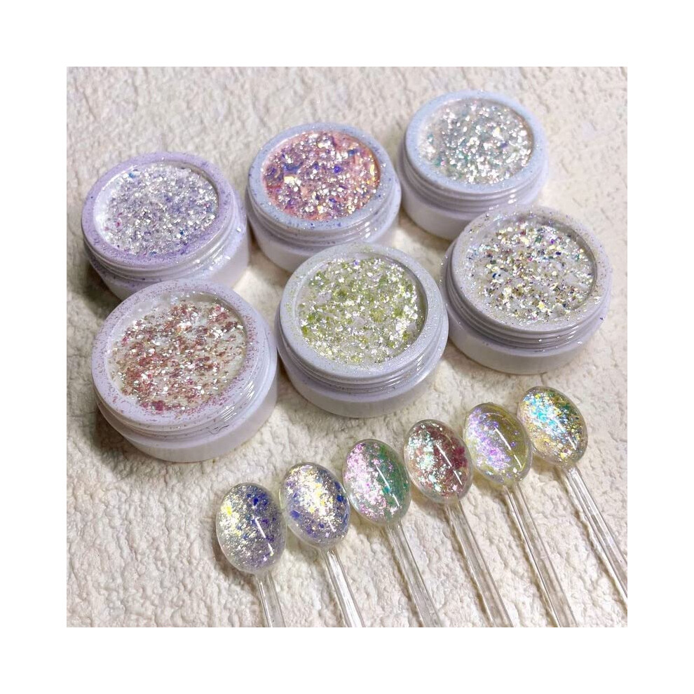 Press On Nails with Ultra Thin Chameleon Glitter Powder and 3D Iridescent Aurora Foil Flakes