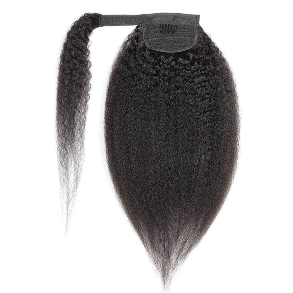 Unisex Black Kinky Straight Human Hair Ponytail Extensions Wrap Around Natural 1B Instant Volume Boost