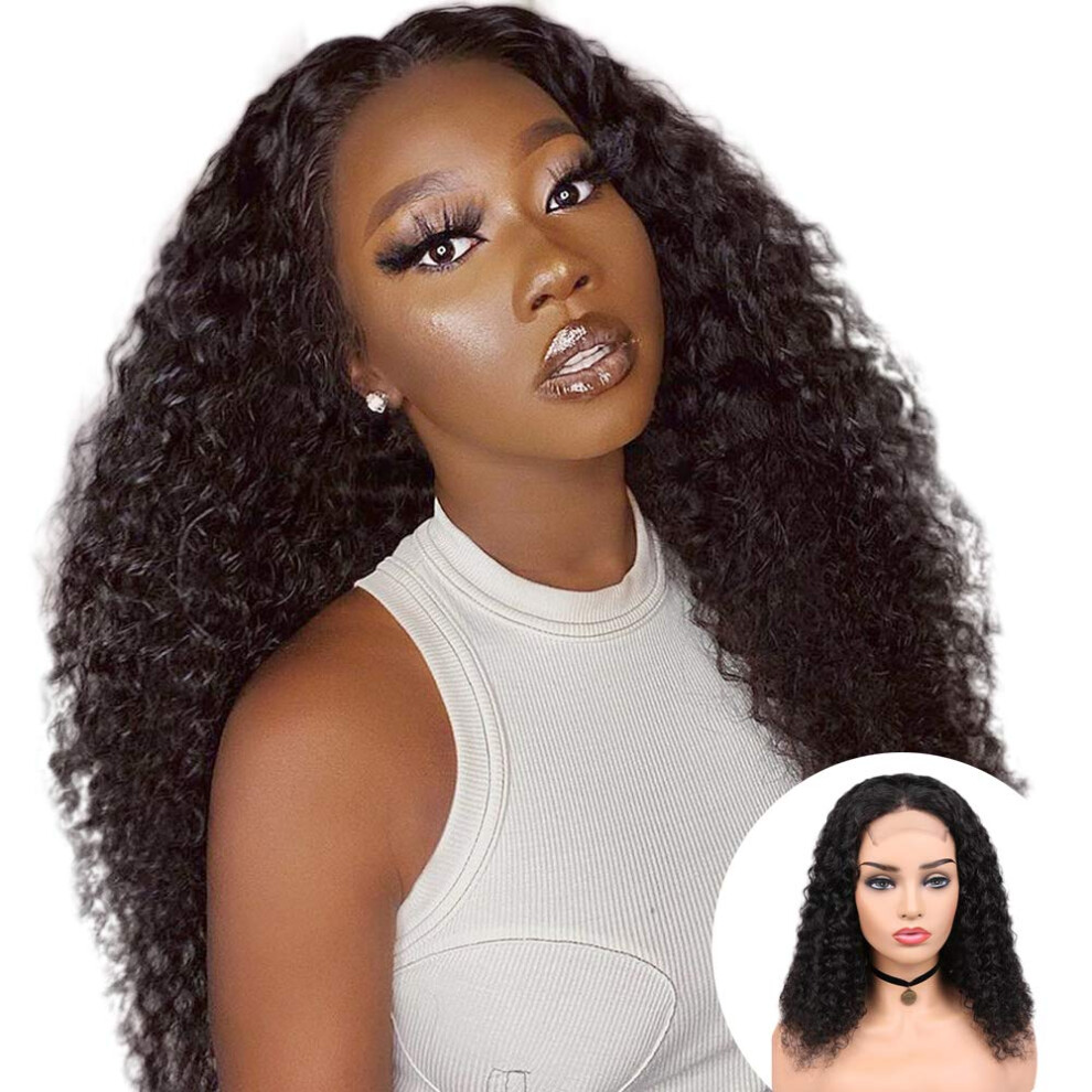 Unisex 18 Inch Deep Curly Human Hair Wig 4X4 Lace Closure Pre Plucked Glueless Swiss Lace For Women