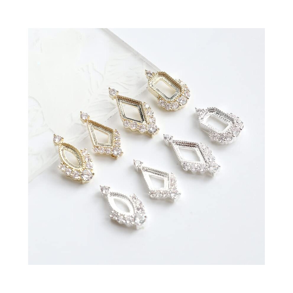 Gold French Nail Tips Press On Nails Full Coverage Durable Acrylic Silver Decorations 5Pcs