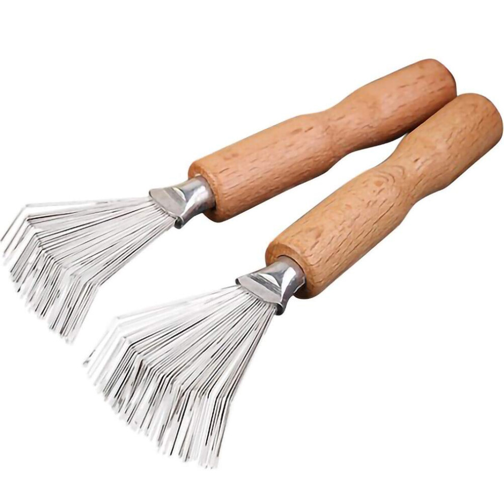 Unisex 2Pcs Comb Cleaner Hair Brush Cleaner With Metal Rake Wooden Handle For Easy Hair Removal Salon