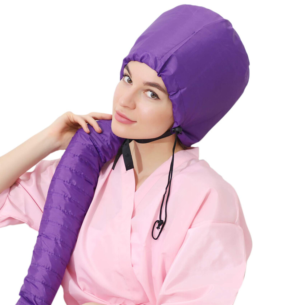 Purple Bonnet Hair Dryer Attachment For Natural Hair With Adjustable Hooded Bonnet, Extra Large Cap For Deep Conditioning And Home Styling