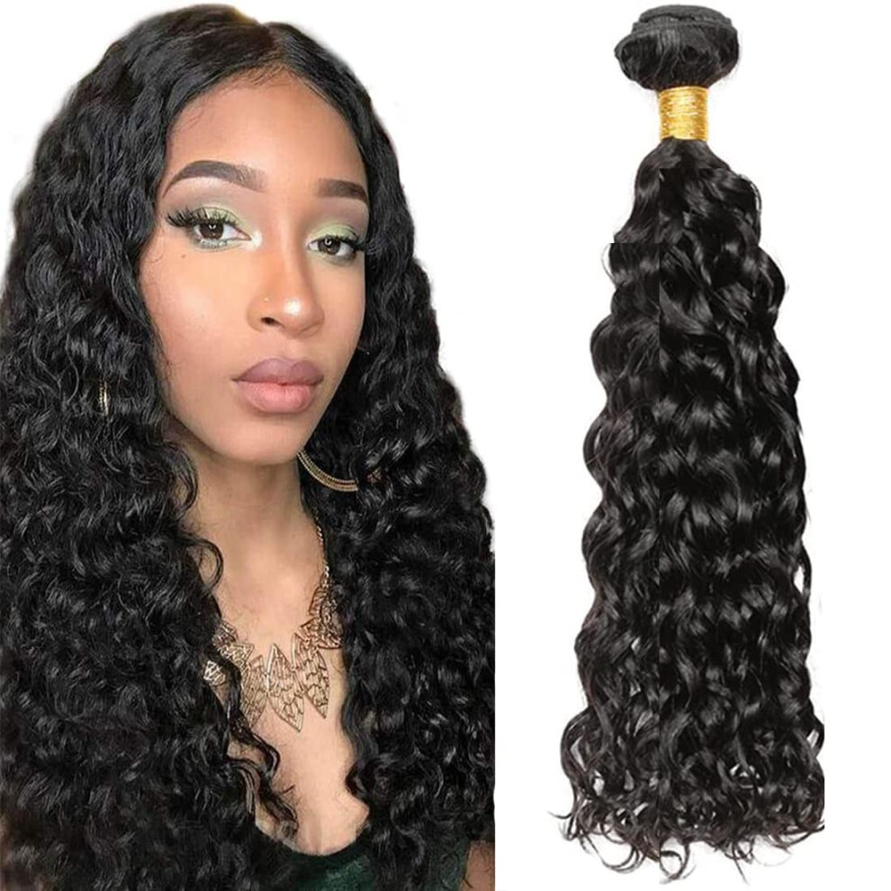 28 Inch Brazilian Water Wave Hair Bundles Voluminous Virgin Human Hair Weave 1B Natural Black