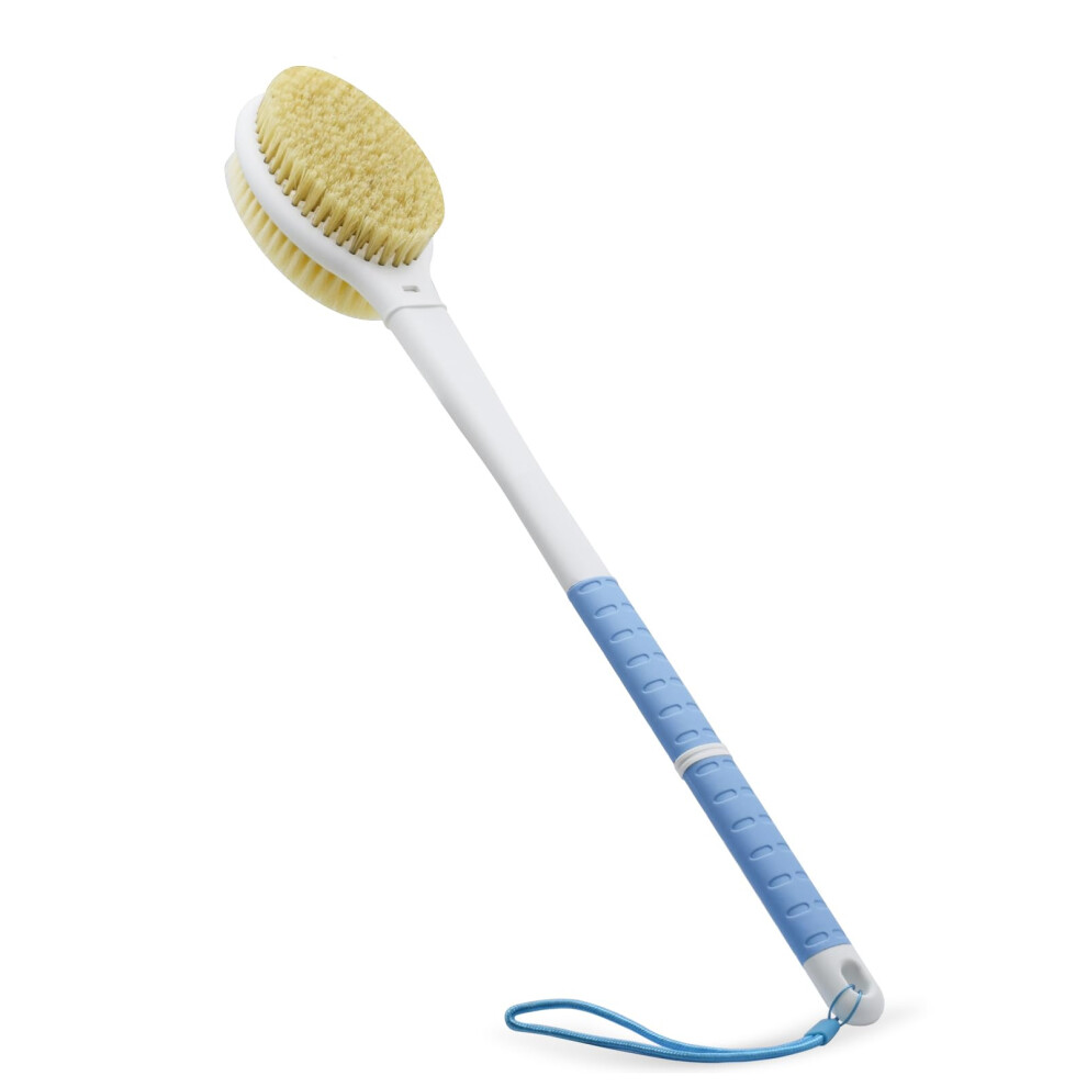 Back Scrubber with Soft and Stiff Bristles, 18.5 Inch Long Handle Bath Brush for Wet and Dry Use
