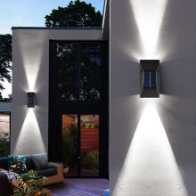 Luci solari per recinzione, confezione da 2, luci da parete con emissione verso l'alto e verso il basso, alimentate a energia solare, impermeabili