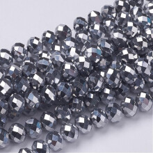 10-strängige Stränge galvanisierter Glasperlen, facettiert, Rondelle, silberplattiert, 10 x 7 mm, Loch: 1 mm, ca. 70–72 Stück/Strang, 45,7 cm