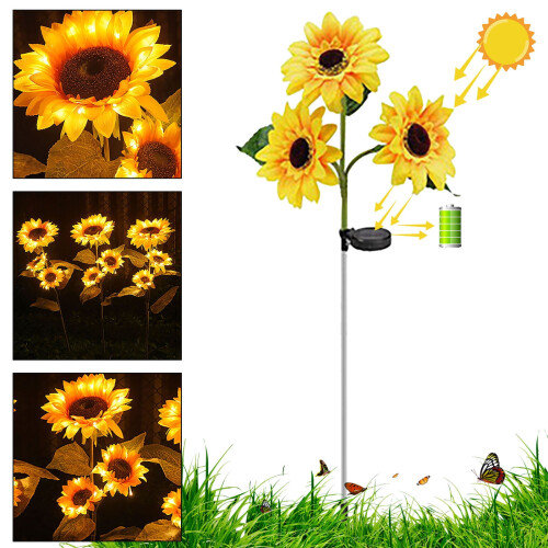 VOSS Solar Dreiflammige LED-Gartenleuchte in Sonnenblumenform