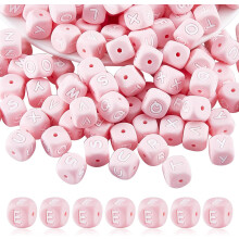 20 Stück rosa Silikonperlen in Würfelform, Buchstabe E, 12 x 12 mm, 2 mm Loch, Buchstabenwürfel-Abstandshalter für die Schmuckherstellung