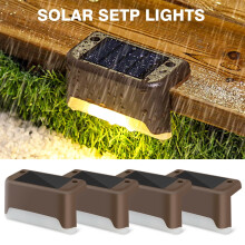 LED solcelledrevne terrasselys udendørs, 4-pak solcelledrevne trinlys vandtætte solcelledrevne hegnslys til terrassetrapper stolpegang veranda -