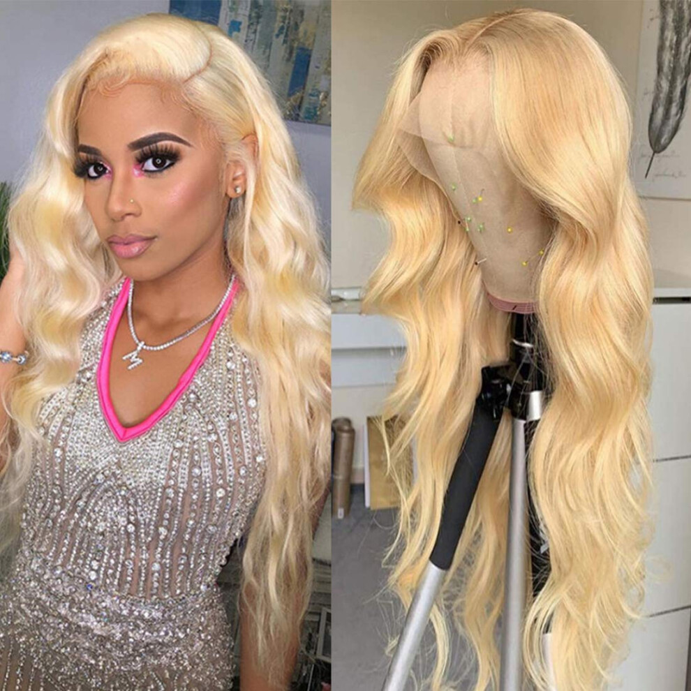 26 Inch 613 Blonde Lace Front Wig Human Hair Body Wave Glueless Pre Plucked with Baby Hair
