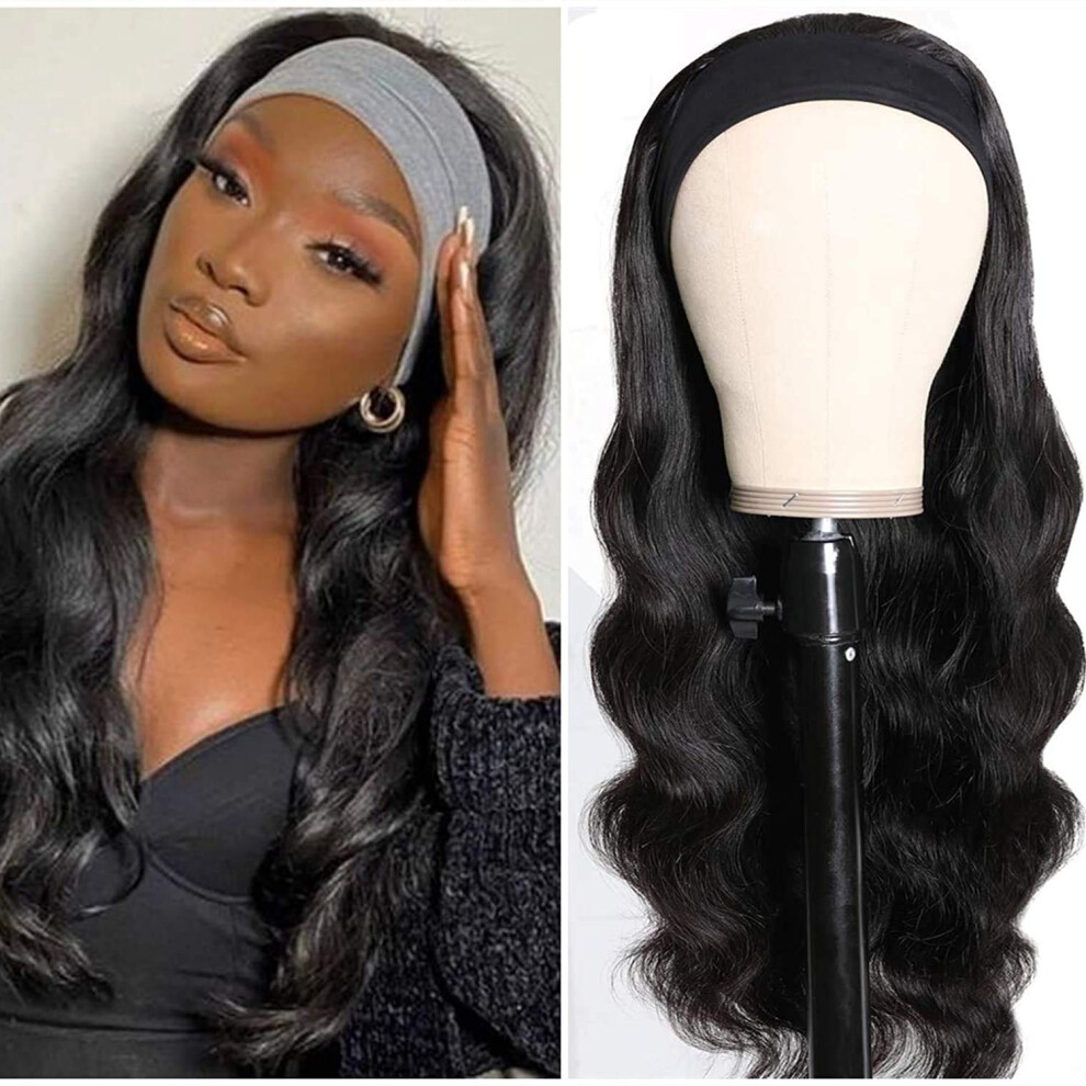 24 Inch Body Wave Headband Wig Human Hair Glueless Brazilian Natural Hairline 150% Density