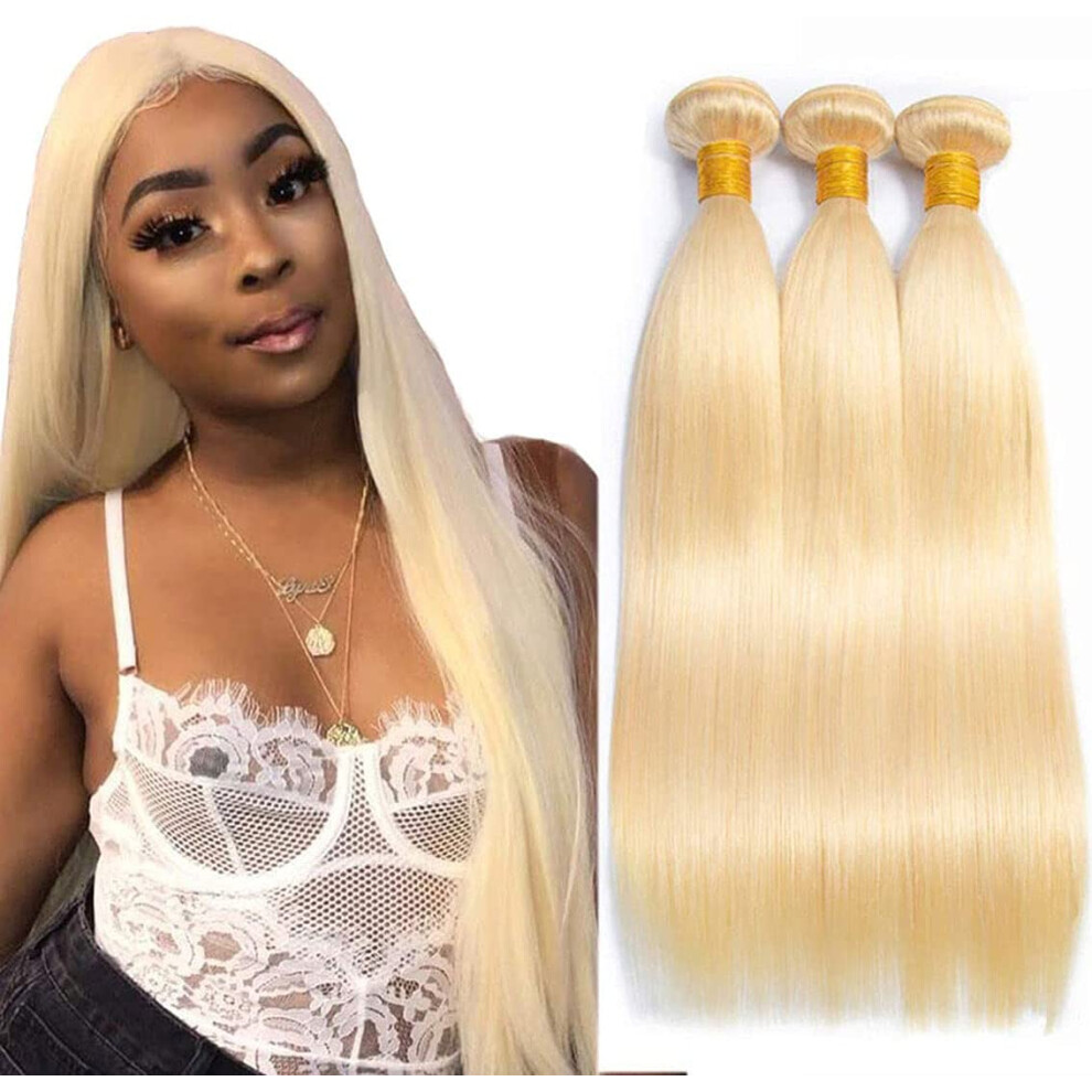 Unisex Brazilian Virgin Hair Bundles #613 Honey Blonde Straight Extensions Double Weft 26 28 30 Inch