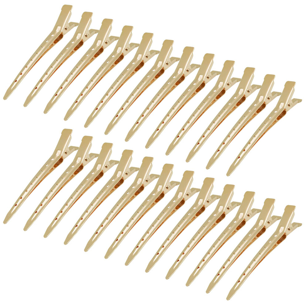 Unisex Gold Duck Bill Hair Clips 3.35 Inch, 24 Pack Rustproof Metal Salon Sectioning Clips For Styling