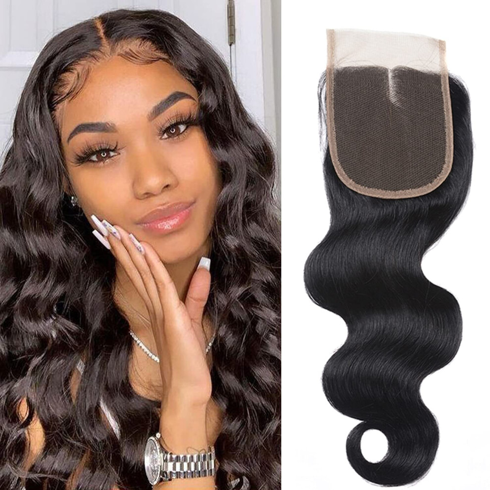 Brazilian Body Wave Lace Closure 4x4 Middle Part 20 Inch Virgin Human Hair 130% Density Natural