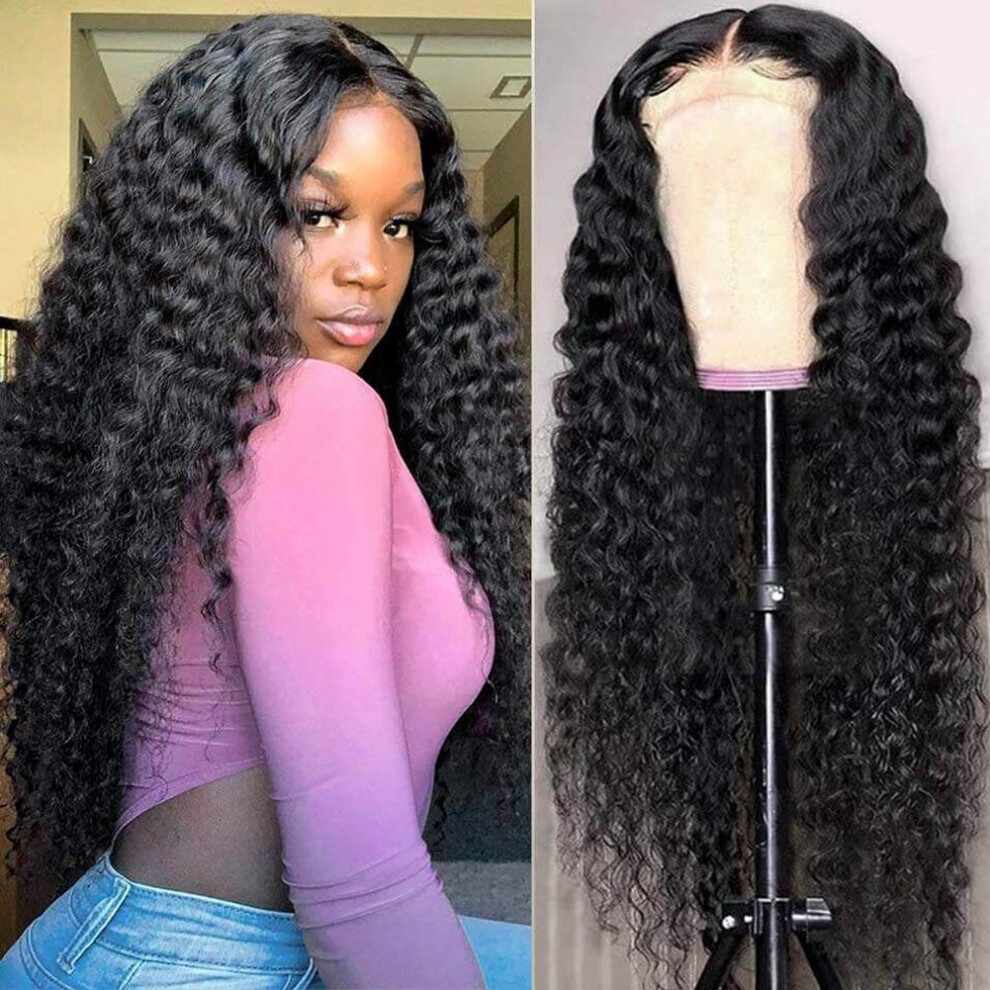 Unisex 5X5 Deep Wave Lace Closure Wig 150% Density Brazilian Virgin Hair Preplucked With Baby Hair 20 Inch