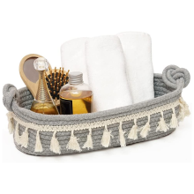 Elegant Boho Decor, Hand-Woven Multipurpose Organizer With Sturdy Handles For Bathroom, Living Room Areas, 14"