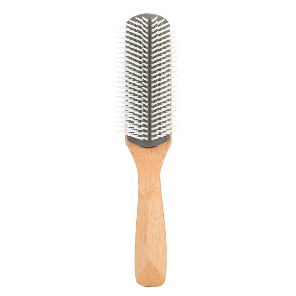 Nine Row Wooden Nylon Hair Comb for Precise Styling and Gentle Scalp Care, Ergonomic Wood Handle