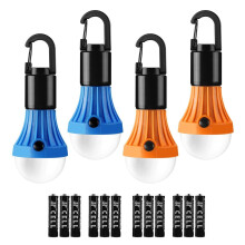 Pachet de 4 lumini LED pentru camping, 3 moduri, baterii incluse, bec suspendat pentru cort cu cârlig, compatibil cu activități în aer liber