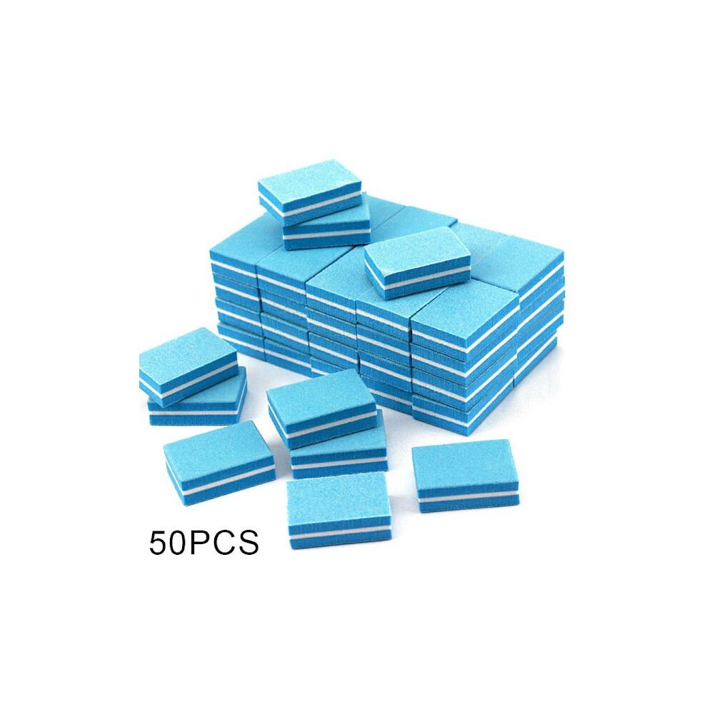 50pcs Mini Nail Buffer, Nail Buffer Block for Natural, Gel and Acrylic Nails, Double-Sided Polishing Block for Home and Salon Use Blue