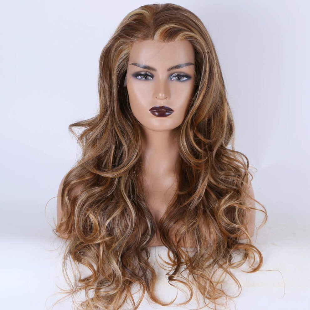 Unisex 22 Inch Synthetic Lace Front Wig For Women, Long Wavy Hd Lace, Natural Hairline, 150% Density