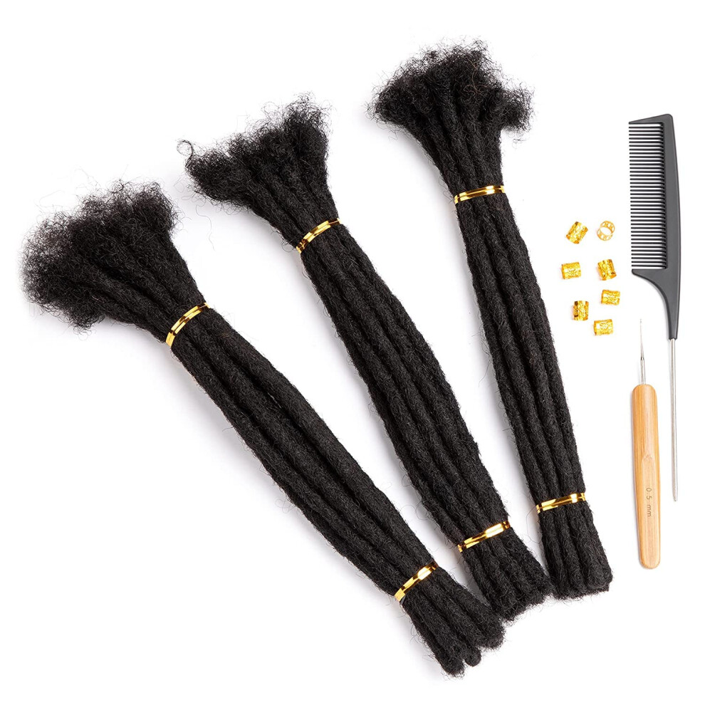 Unisex Human Hair Dreadlock Extensions 0.8Cm Handmade Bleach Dye Safe Full Head Locs 10In 10 Strands 1B