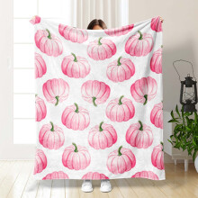 Thanksgiving Blanket Pink & Yellow Pumpkin, Super Soft Flannel, 130x150cm, Lightweight All-Season Warming Blanket for Living Room, Bedroom, Home