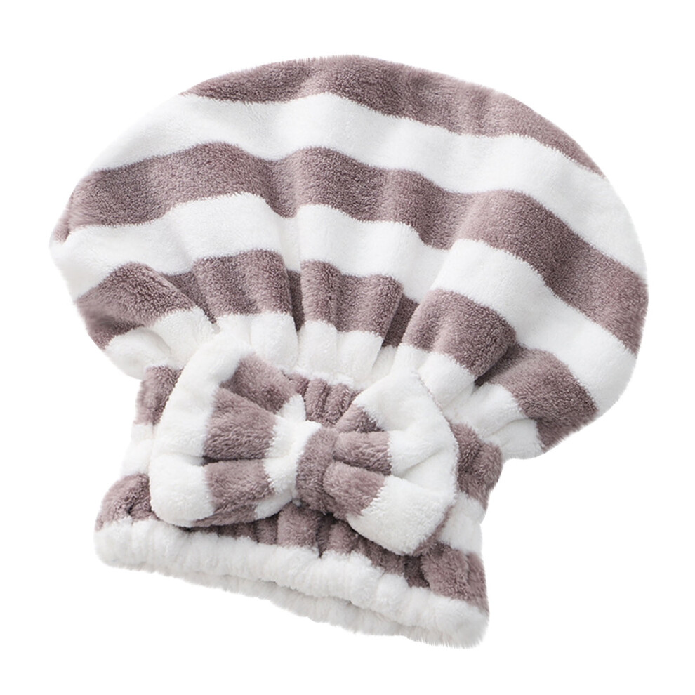 Coral Fnyoxu Velvet Bow Tie Hair Dryer Cap Microfiber Absorbent Quick Drying Head Wrap Towel Drying Towel Striped Princess Shower Cap