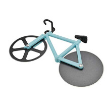 Bicycle Pizza Cutter Wheel with Dual Stainless Steel NonStick Blades and Stand, Baby Blue