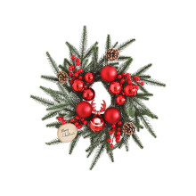 Corona navideña Tahtuvzn de 45 cm con lazo, bayas rojas y flores, compatible con decoración interior/exterior para puerta, ventana, pared.