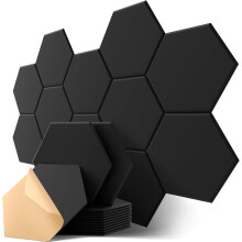Hexagon akustiska paneler, självhäftande ljudisolerade väggpaneler, 12-pack högdensitets ljudabsorberande paneler 30x25x1,6 cm för studio/hem,