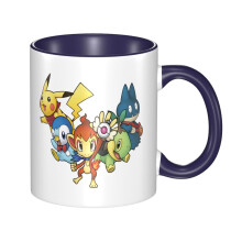 Pokemon Ceramic Mug 11 Oz, Cute Coffee Cup for Women Men, Navy Blue, Unique Design with Handle, Compatible with Home & Office Use