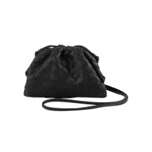 (Special Offer) PU Woven Bag Satchel Cloud Mini Leather Clutch Black
