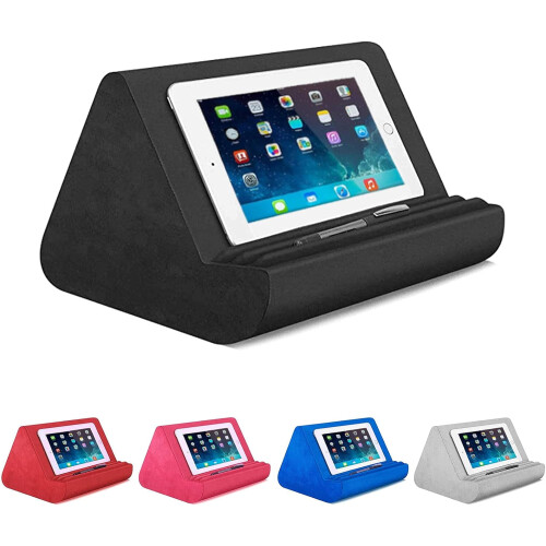 Cuscino morbido di supporto per tablet, compatibile con iPad, poggiapolsi multi-angolo con tasca per tablet, e-reader, smartphone e libri (grigio) 1