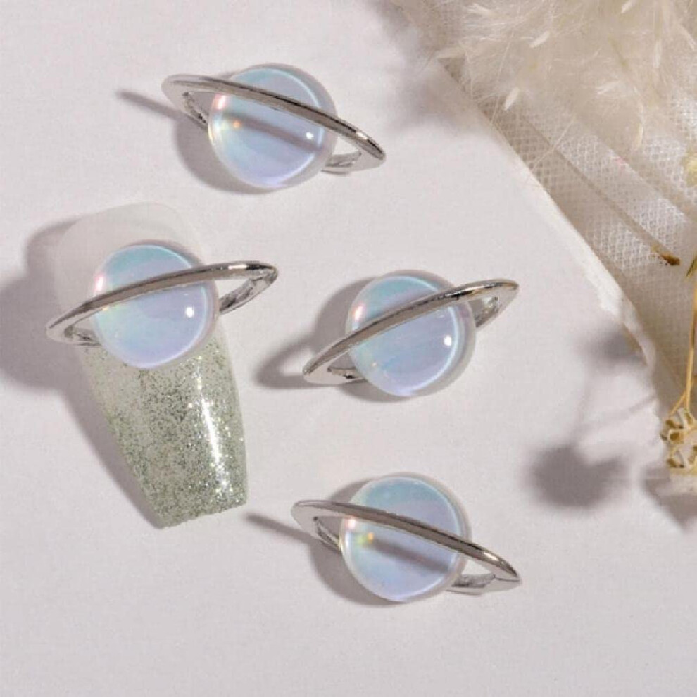 Saturn Shape Nail Art Charms with Crystal Rhinestones, Metal 3D Nail Studs for DIY Crafts
