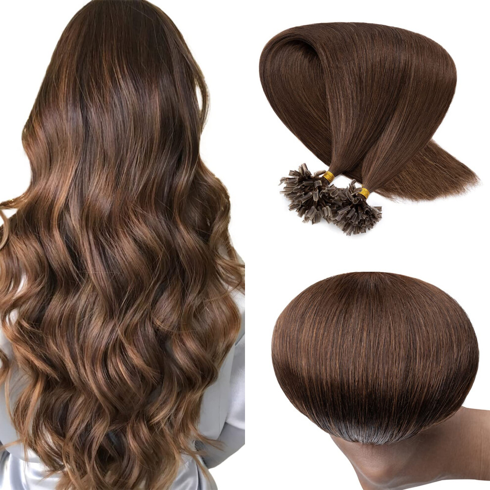 Unisex Brown U Tip Keratin Hair Extensions 14 Inch Medium Remy Human Hair 100 Strands Silky Straight