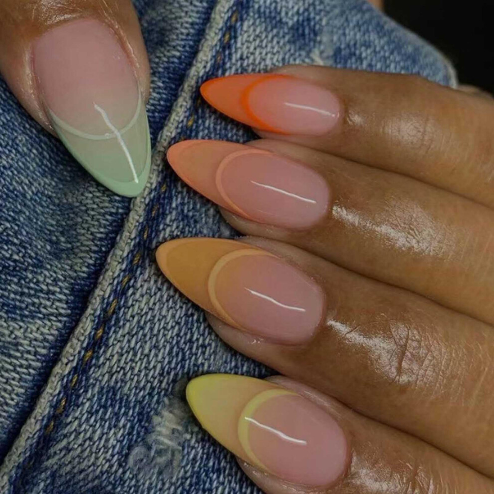 Medium Almond Press On Nails Gradient Acrylic Fake Nails for Women Longlasting Easy Application