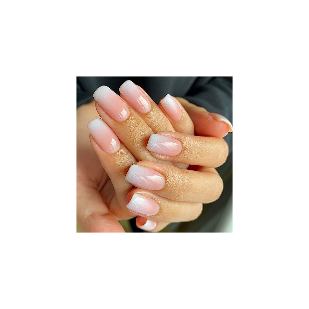 Pink Gradient Press On Nails Short Square Reusable Acrylic Fake Nails Salonquality 24 Pcs