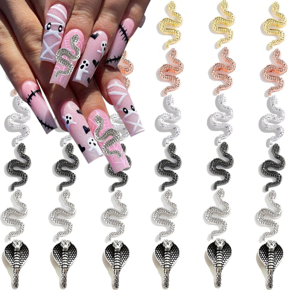 Silver/Gold Snake Nail Charms With Rhinestones 3D Alloy Nail Art Decorations For Acrylic Nails