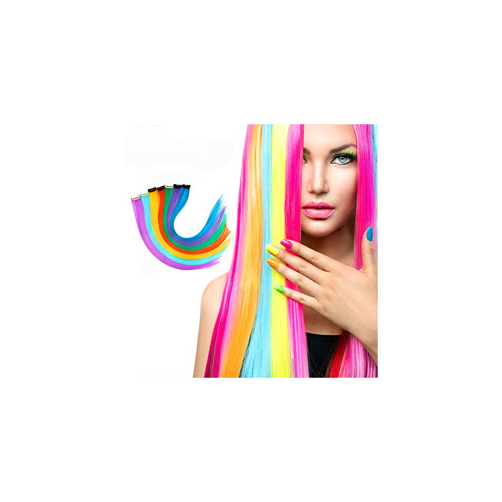 Unisex Rainbow Hair Extensions 22 Inch Clip In Colorful Hairpieces For Kids Girls Party Highlights