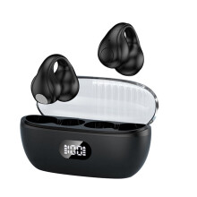 Écouteurs sans fil à conduction osseuse avec clip auriculaire, Bluetooth 5.3, pour la course à pied et le cyclisme, noir.