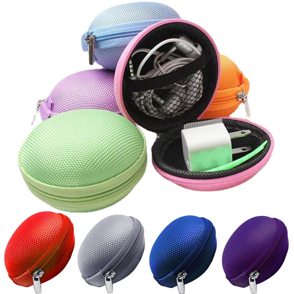 1Pc Mini Round Earphone Earbuds Usb Cable Zipper Storage Bag, Small Carrying Case Pouch For Adapter, Cable, Charger, Headset 9395123063195