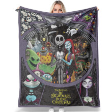 Blaincéad bog flannel The Nightmare Before Christmas, tolg seomra leapa, blaincéad bronntanais Nollag compordach
