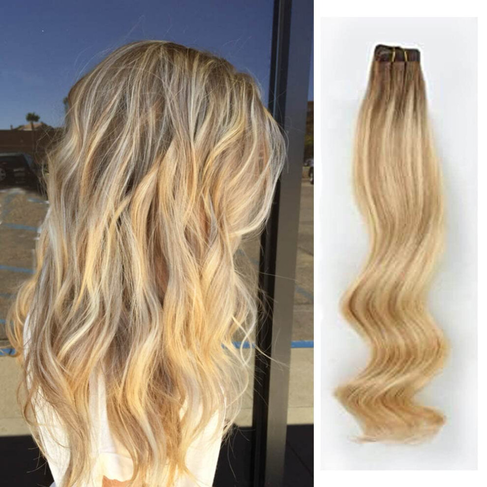 Unisex Brown Remy Tape In Hair Extensions 22 Inch Chestnut To Blonde Natural Blend, 20Pcs 50G